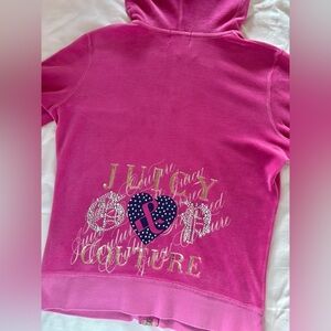 Juicy Couture 2000’s Hot Pink Velour Hoodie with Embellished Rhinestone Back